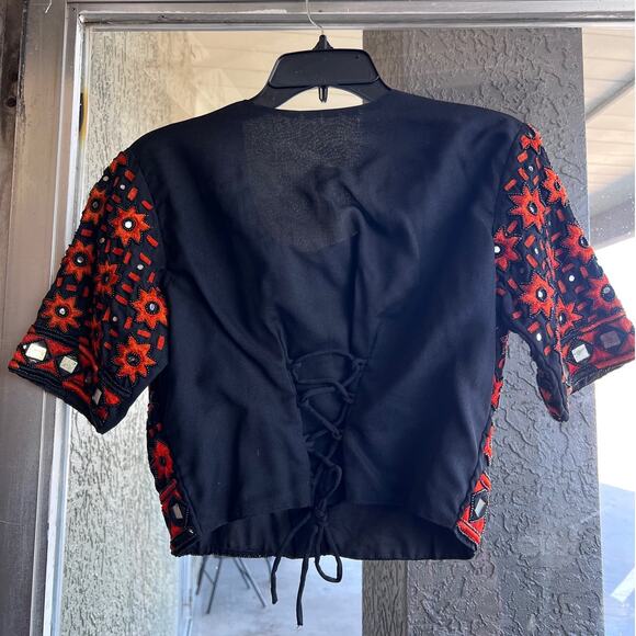 Vintage handmade orange mirrored choli top size S - Picture 2 of 4